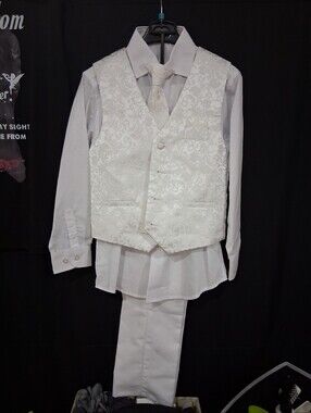 Classic White Brocade Vest & Tie Set for Men - Formalwear